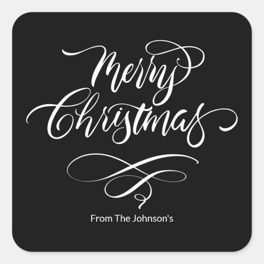 Script Kalligrafie Merry Christmas Square Sticker (Voorkant)