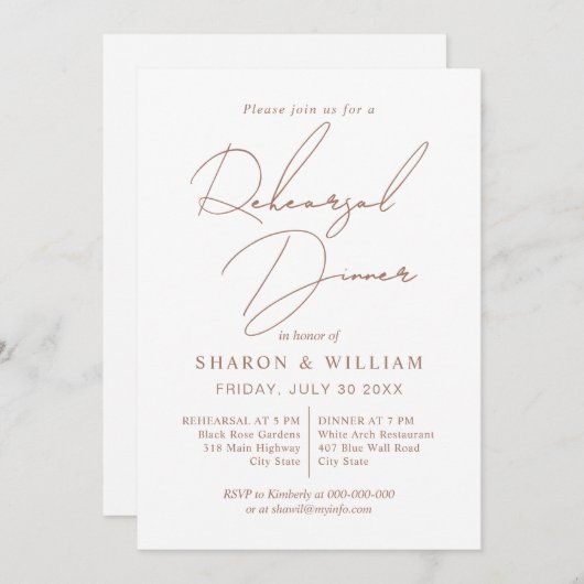 Script kalligrafie mocha, witte repetitie diner kaart (Voorkant / Achterkant)