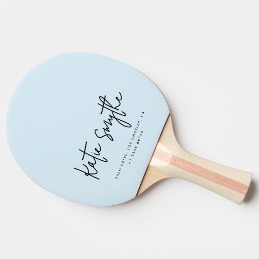 Script Kalligrafie Naam Minimalist Light Blue Tafeltennisbatje (Zijkant)