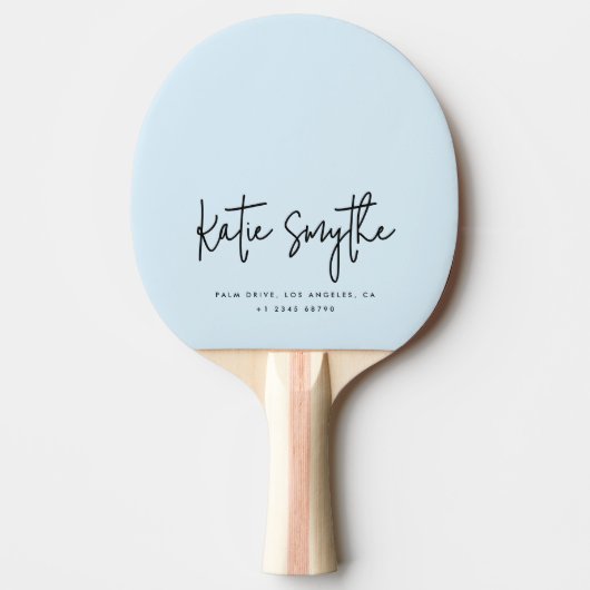 Script Kalligrafie Naam Minimalist Light Blue Tafeltennisbatje (Voorkant)