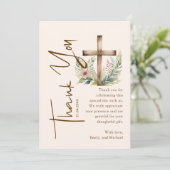 Script kalligrafie Rustic Cross Greenery doop Bedankkaart (Staand voorkant)