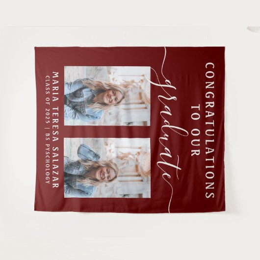Script kalligrafie twee foto afstuderen | Maroon Wandkleed (Voorkant (horizontaal))