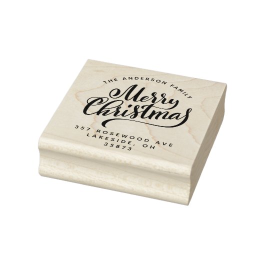 Script Kalligrafie Vrolijk Kerstmis Retouradres Rubberstempel (Stempel)