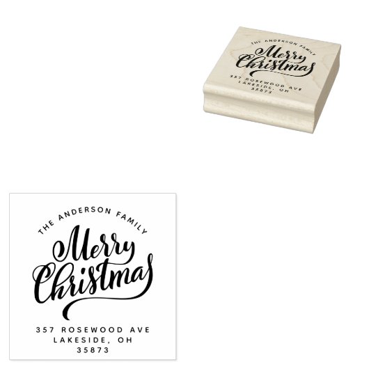 Script Kalligrafie Vrolijk Kerstmis Retouradres Rubberstempel (Gestempeld)