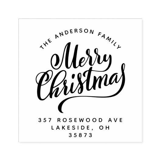 Script Kalligrafie Vrolijk Kerstmis Retouradres Rubberstempel (Afrduk)