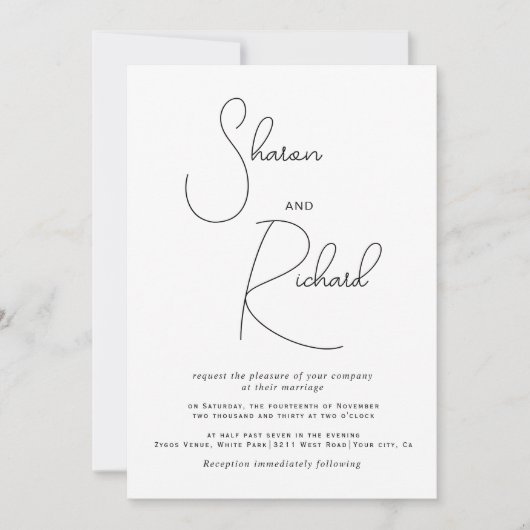 Script kalligrafie zwart-wit foto bruiloft kaart (Voorkant)