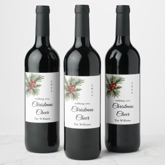 Script Kerst Cheer Tak met Bessen Wijn Etiket (Flessen)