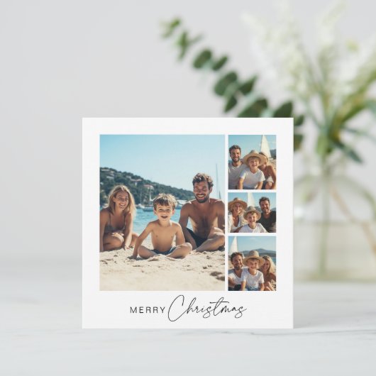 Script Kerstmis 4 Familie Foto Nautisch Beachy Feestdagenkaart (Staand voorkant)