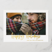  script kerstmis mosterd tartan foto  folie feestdagenkaart (Voorkant)