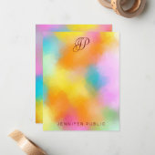 Script Kleurrijk Abstract Handschrift Monogrammed Notitiekaartje (Voorkant / Achterkant in situ)