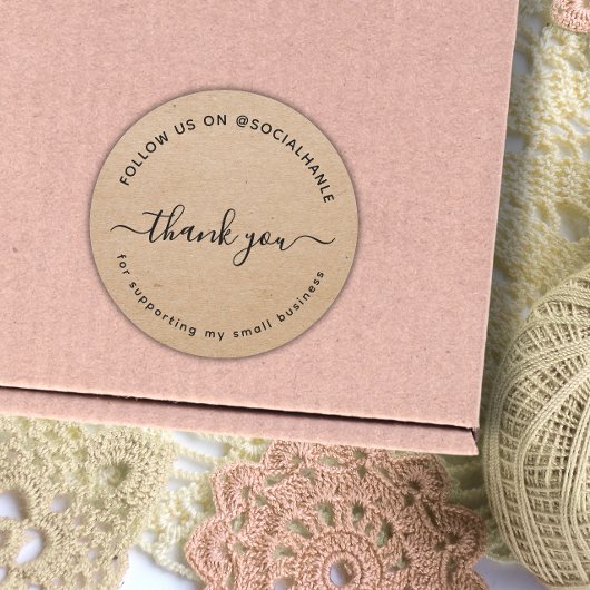  Script kraft thank you social handle  Ronde Sticker