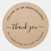  Script kraft thank you social handle  Ronde Sticker (Voorkant)
