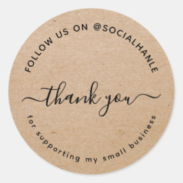  Script kraft thank you social handle  Ronde Sticker