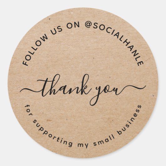  Script kraft thank you social handle  Ronde Sticker (Voorkant)