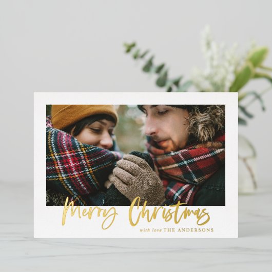 script kwam kerst groene tartan foto folie feestdagenkaart (Staand Voorkant)