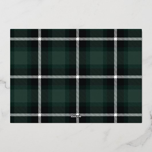 script kwam kerst groene tartan foto folie feestdagenkaart (Achterkant)