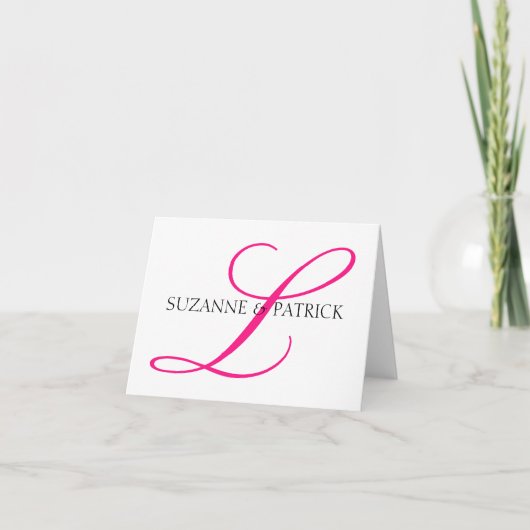 Script L Monogram Notecard (Hot Pink / Black) Bedankkaart (Voorkant)