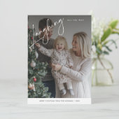 Script lachen helemaal grappig kerstfoto feestdagenkaart (Staand voorkant)