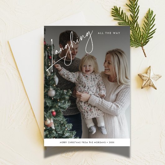 Script lachen helemaal grappig kerstfoto feestdagenkaart