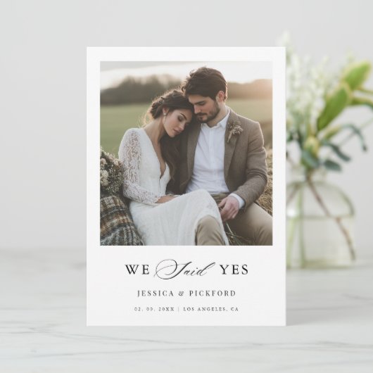 Script Landelijk Hooibaal Foto We Zeiden Ja Trouwe Aankondiging (Staand voorkant)