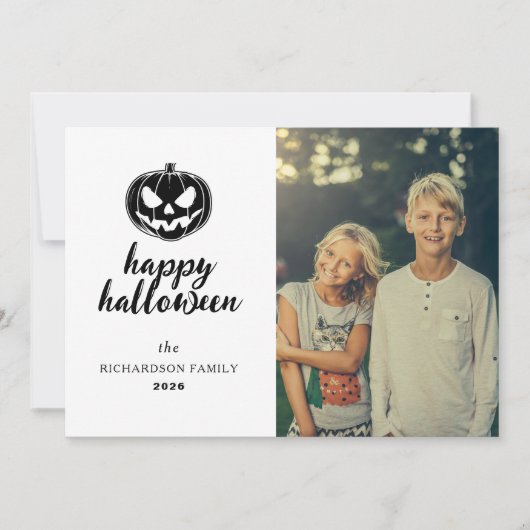 Script Landelijke Jack-O'-Lantern Halloween 1 Foto Feestdagenkaart (Voorkant)
