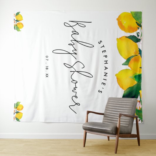 Script Lemon Baby shower Foto Booth Backdrop Wandkleed (In Situ (horizontaal))