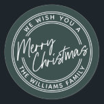 Script Lettering Merry Christmas Ronde Sticker<br><div class="desc">Script Lettering Merry Christmas Classic Round Sticker. Klik op de knop Personaliseren om dit ontwerp met jouw tekst aan te passen.</div>