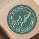 Script Lettering Merry Christmas Ronde Sticker<br><div class="desc">Script Lettering Merry Christmas Classic Round Sticker. Klik op de knop Personaliseren om dit ontwerp met jouw tekst aan te passen.</div>