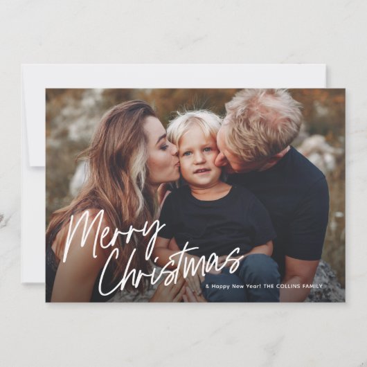 Script Lettering Prettig Kerstfeest 2 Foto  Feestdagenkaart (Voorkant)