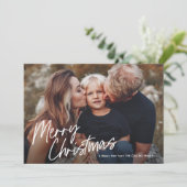 Script Lettering Prettig Kerstfeest 2 Foto  Feestdagenkaart (Staand voorkant)