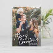 Script Lettering Prettig Kerstfeest 2 Foto  Feestdagenkaart (Staand voorkant)