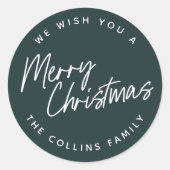 Script Lettering Prettig Kerstfeest Ronde Sticker (Voorkant)