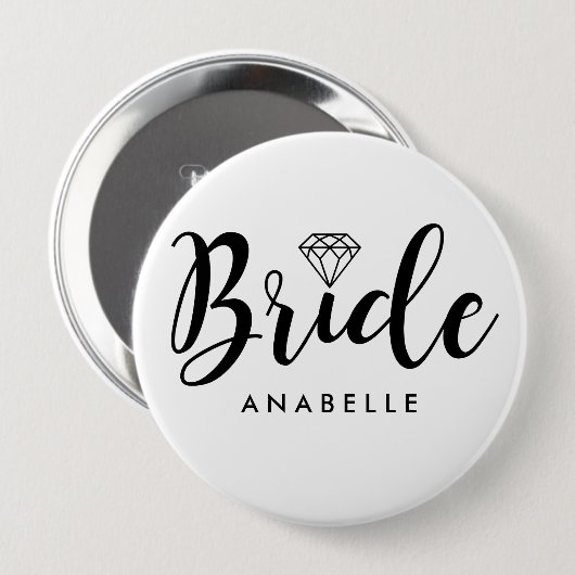Script Letters "Bride" gepersonaliseerd Ronde Button 4,0 Cm (Voorkant /achterkant)