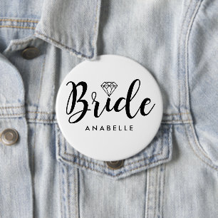 Script Letters "Bride" gepersonaliseerd Ronde Button 4,0 Cm