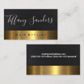 Script-lettertype | Leder | Goud metaal Visitekaartje (Voorkant / Achterkant)