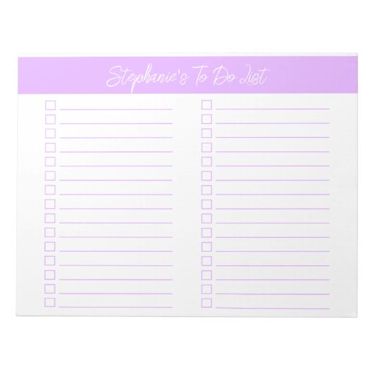 Script Licht Lavendel 8.5x11 Tweecoloms Checklist Notitieblok (Voorkant)