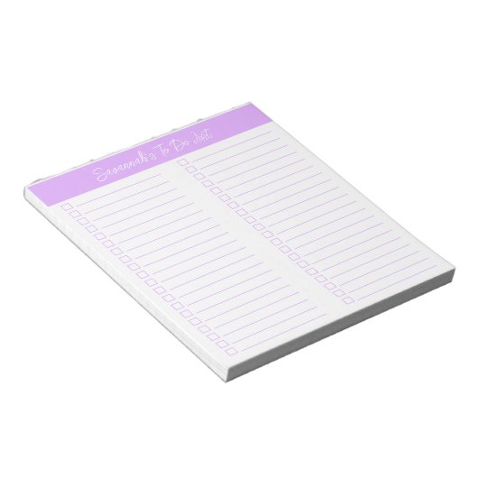 Script Licht Lavendel Tweecolumn Checklist Notitieblok (Schuin)