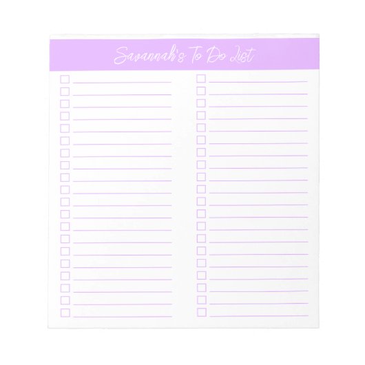 Script Licht Lavendel Tweecolumn Checklist Notitieblok (Voorkant)