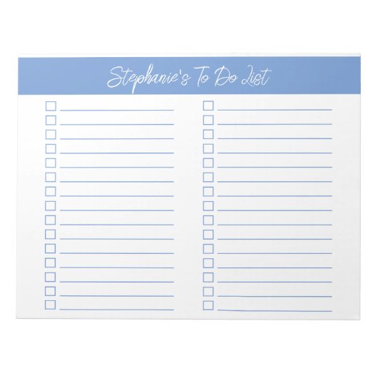 Script Lichtblauw 8.5x11 Tweecolumnige Checklist Notitieblok (Voorkant)