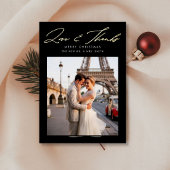 Script Liefde en Bedankt Kerstfoto Zwart Goud Folie Feestdagenkaart