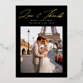 Script Liefde en Bedankt Kerstfoto Zwart Goud Folie Feestdagenkaart (Voorkant)