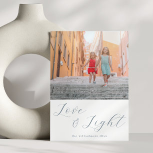 Script Liefde Licht Eenvoudig Chanoeka 2 Blauw Fot Feestdagenkaart