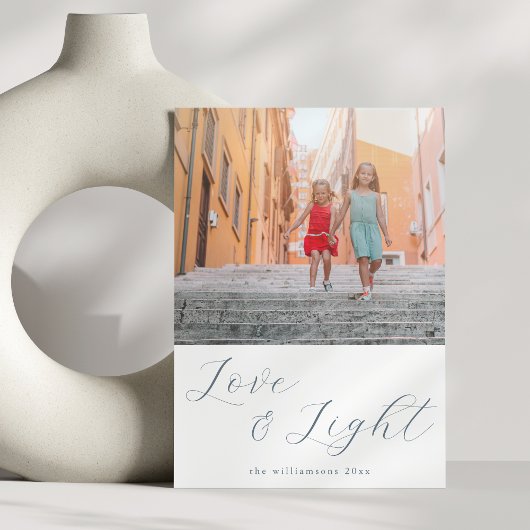 Script Liefde Licht Eenvoudig Chanoeka 2 Blauw Fot Feestdagenkaart