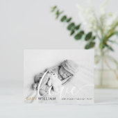 Script Liefde Modern Goud Foto Baby Geboorte Dank Briefkaart (Staand voorkant)