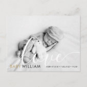 Script Liefde Modern Gouden Foto Baby Dank Je Briefkaart (Voorkant)