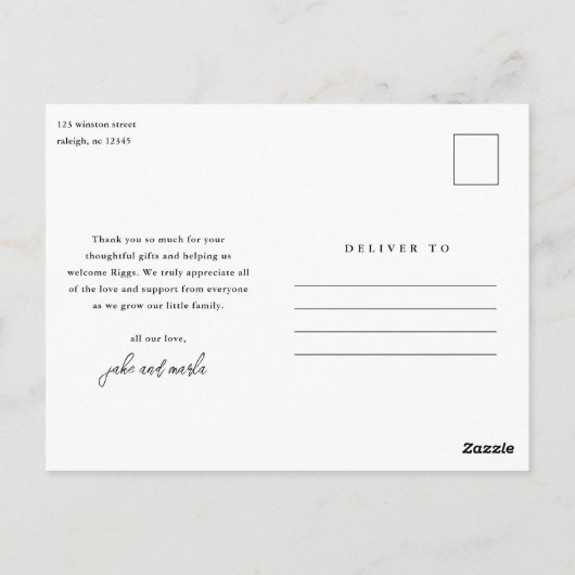 Script Love and Thanks Photo Baby Thank You  Briefkaart (Achterkant)