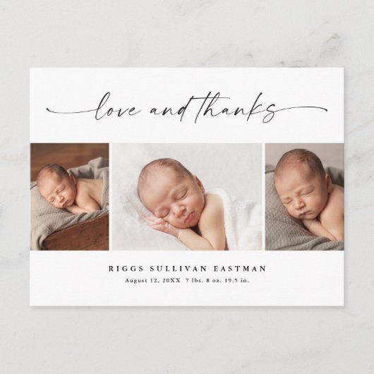 Script Love and Thanks Photo Baby Thank You  Briefkaart (Voorkant)