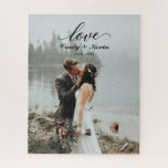 Script Love Custom Family Name Weddenschap Bride G Legpuzzel<br><div class="desc">Manuscript Love Custom Family Name Weddenschap Bride Groom puzzle</div>