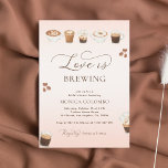 Script Love is Brewing Pink Coffee Vrijgezellenfee Kaart<br><div class="desc">Verras uw dierbaren met deze stijlvolle bruidsdoucheuitnodiging,  met  waterverf en bewerkbare details. Pas het eenvoudig aan door op de optie "personaliseren" te klikken.</div>