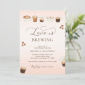 Script Love is Brewing Pink Coffee Vrijgezellenfee Kaart (Staand voorkant)